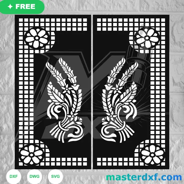 Free Wheat Bouquet Checkered DXF Panel for Laser Cutting DXF File